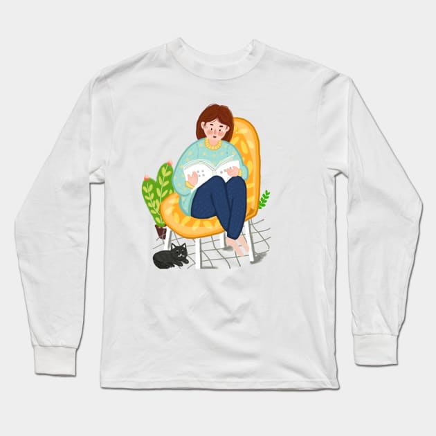 Study Girl At Home Long Sleeve T-Shirt by MariaStore